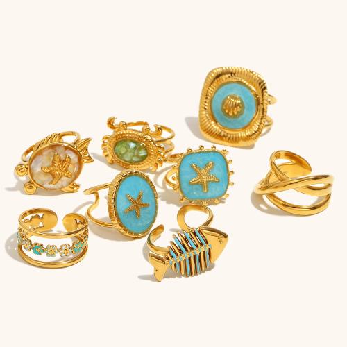 Enamel Stainless Steel Finger Ring, 304 Stainless Steel, with Resin, gold color plated, fashion jewelry & different styles for choice, more colors for choice, Sold By PC