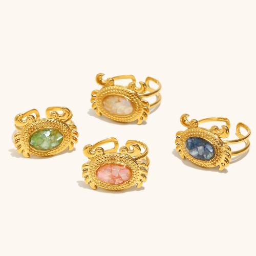 Stainless Steel Finger Ring, 304 Stainless Steel, with Resin, Crab, gold color plated, fashion jewelry, more colors for choice, Sold By PC