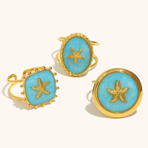 Enamel Stainless Steel Finger Ring, 304 Stainless Steel, gold color plated, fashion jewelry & different styles for choice, more colors for choice, Sold By PC