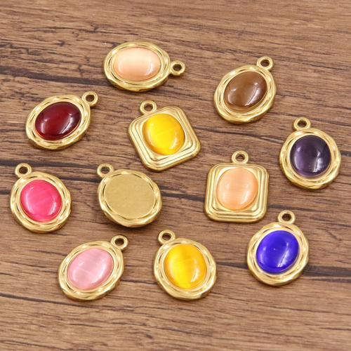 Bijoux pendentifs en acier inoxydable , Acier inoxydable 304, avec Oeil de chat, Placage, DIY & pavé de micro zircon, plus de couleurs à choisir, 10PC/sac, Vendu par sac