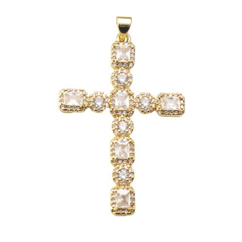 Befestigter Zirkonia Messing Anhänger, Kreuz, plattiert, DIY & Micro pave Zirkonia, keine, frei von Nickel, Blei & Kadmium, 29.80x3.10x49.20mm, verkauft von PC