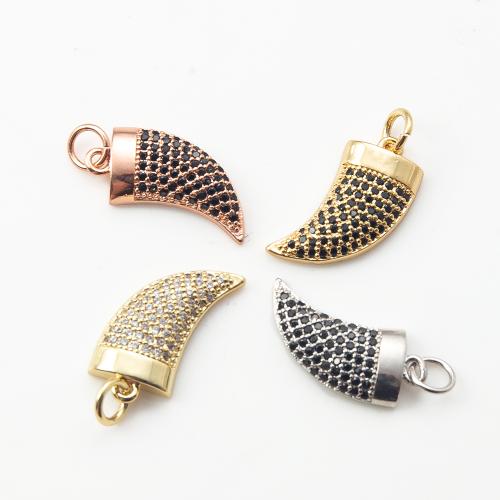 Befestigter Zirkonia Messing Anhänger, Horn, plattiert, DIY & Micro pave Zirkonia, keine, frei von Nickel, Blei & Kadmium, 9.60x3.10x49.20mm, verkauft von PC