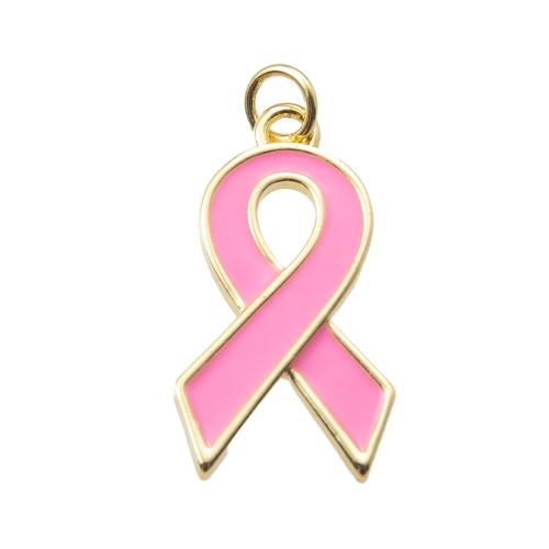 Brass Jewelry Pendants, plated, DIY & enamel, pink, nickel, lead & cadmium free, 12.95x2.25x26.25mm, Sold By PC