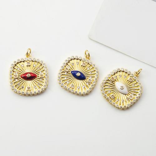 Evil Eye Pendants, Brass, Square, plated, DIY & micro pave cubic zirconia, more colors for choice, nickel, lead & cadmium free, 21.76x3.60x27.75mm, Sold By PC