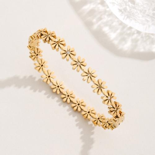 Bracelet en acier inoxydable, Acier inoxydable 304, margueritepâquerette, Placage, bijoux de mode & pour femme & avec strass, plus de couleurs à choisir, Inner diameter: 50x60mm., Vendu par PC