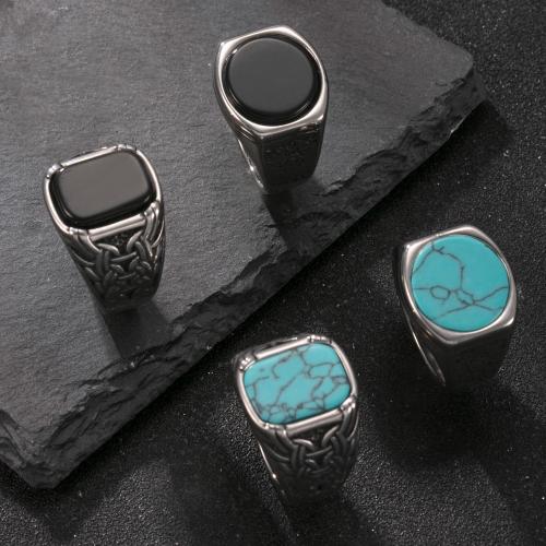 Bague en acier inoxydable, Acier inoxydable 304, avec turquoise, Placage, différents matériaux pour le choix & normes différentes pour le choix & styles différents pour le choix & pour homme, Vendu par PC