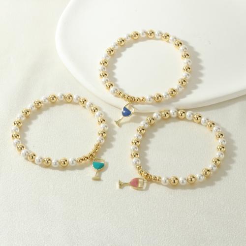 Messing-Armbänder, Messing, mit Muschelkern, plattiert, Modeschmuck & Emaille, keine, frei von Nickel, Blei & Kadmium, verkauft von PC