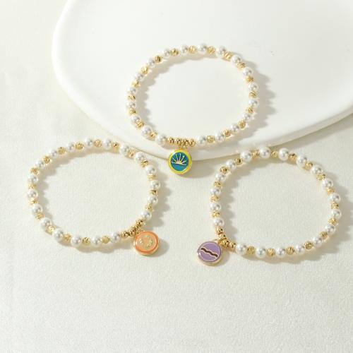 Messing-Armbänder, Messing, mit Muschelkern, plattiert, Modeschmuck & Emaille, keine, frei von Nickel, Blei & Kadmium, verkauft von PC