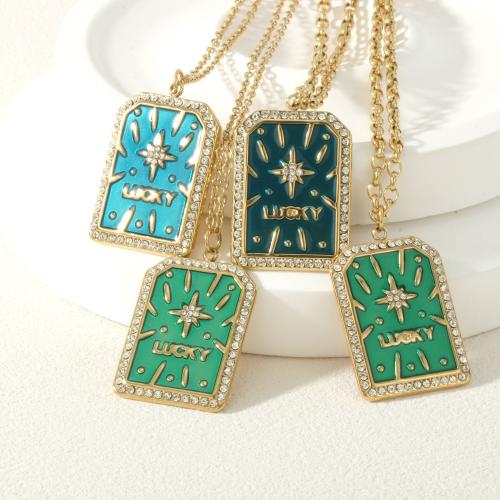Stainless Steel Jewelry Necklace, 304 Stainless Steel, gold color plated, fashion jewelry & micro pave cubic zirconia & enamel, more colors for choice, Sold By PC