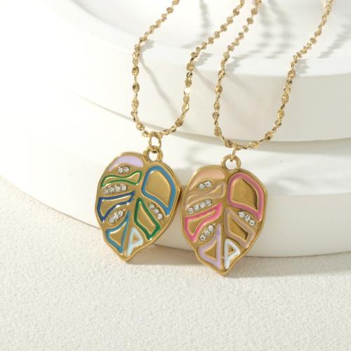 Stainless Steel Jewelry Necklace, 304 Stainless Steel, Leaf, gold color plated, fashion jewelry & different styles for choice & micro pave cubic zirconia & enamel, more colors for choice, Sold By PC