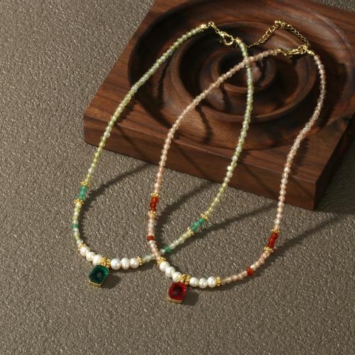 Gemstone Necklace, with Freshwater Pearl & Crystal & Brass, plated, fashion jewelry & different styles for choice, more colors for choice, Sold By PC