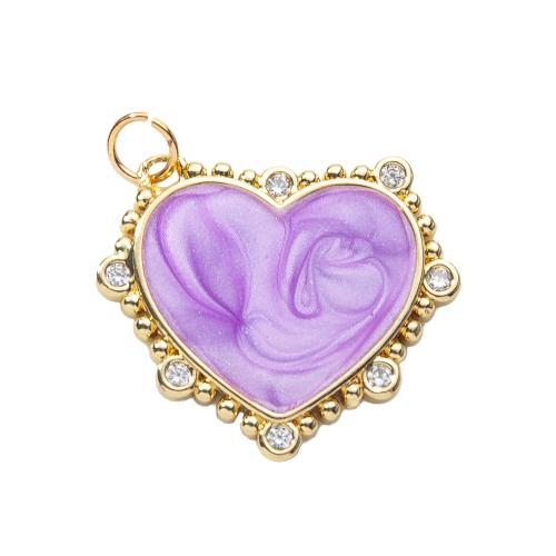 Cubic Zirconia Micro Pave Brass Pendant, Heart, plated, DIY & micro pave cubic zirconia & enamel, more colors for choice, nickel, lead & cadmium free, 24x2.50x23.60mm, Sold By PC