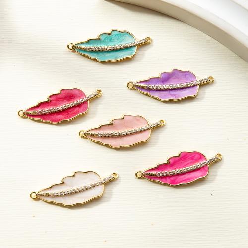 Brass Jewelry Connector, Leaf, plated, DIY & enamel, more colors for choice, nickel, lead & cadmium free, 32.75x2.10x12.30mm, Sold By PC