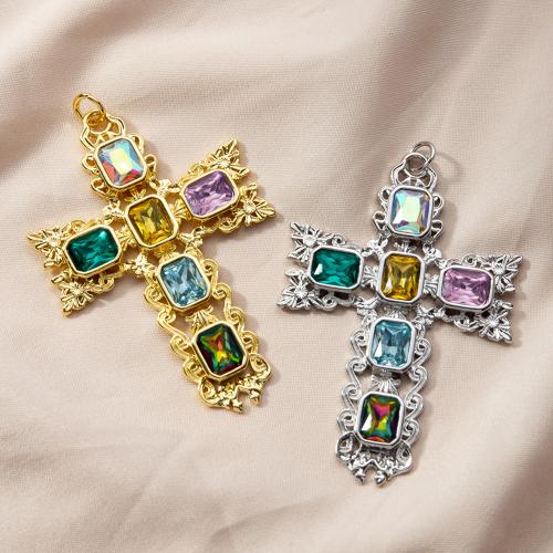 Cubic Zirconia Micro Pave Brass Pendant, Cross, plated, DIY & micro pave cubic zirconia, more colors for choice, nickel, lead & cadmium free, 47.30x4.70x74.90mm, Sold By PC