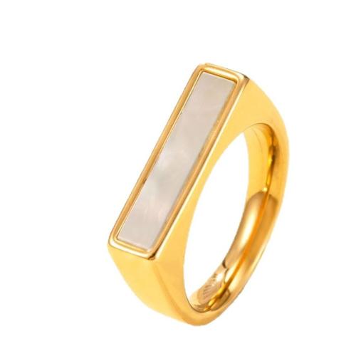 Stainless Steel Finger Ring, 304 Stainless Steel, with White Shell, 18K gold plated, different materials for choice & different size for choice & for woman, Sold By PC