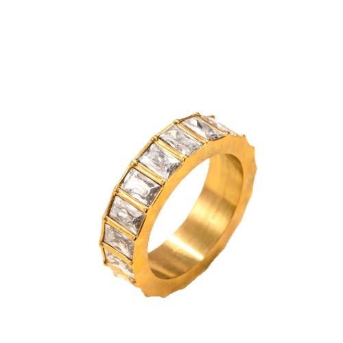 Rhinestone Stainless Steel Finger Ring, 304 Stainless Steel, 18K gold plated, different size for choice & for woman & with rhinestone, more colors for choice, Sold By PC