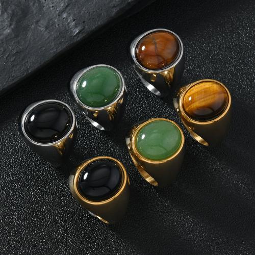 Stainless Steel Finger Ring, 304 Stainless Steel, with Natural Stone, plated, different materials for choice & Unisex & different size for choice, more colors for choice, Sold By PC