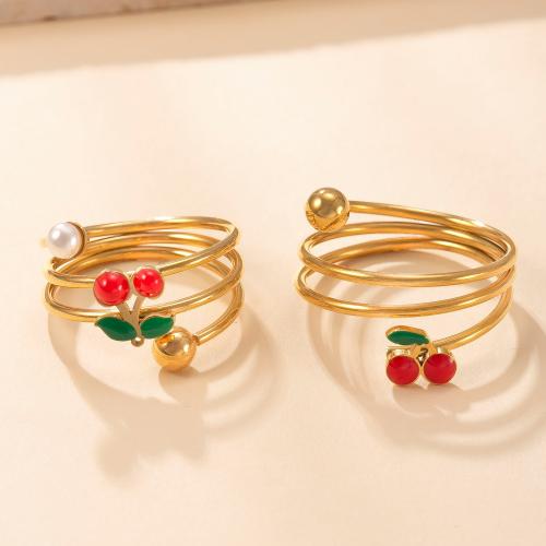Enamel Stainless Steel Finger Ring, 304 Stainless Steel, with Plastic Pearl, plated, three layers & different styles for choice & for woman, golden, Sold By PC