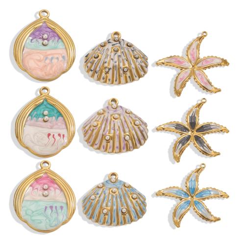 Stainless Steel Pendants, 304 Stainless Steel, with Plastic Pearl, gold color plated, DIY & different styles for choice & enamel, more colors for choice, Sold By PC