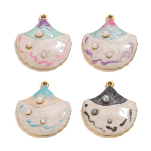 Stainless Steel Pendants, 304 Stainless Steel, with Plastic Pearl, Shell, gold color plated, DIY & enamel, more colors for choice, Sold By PC