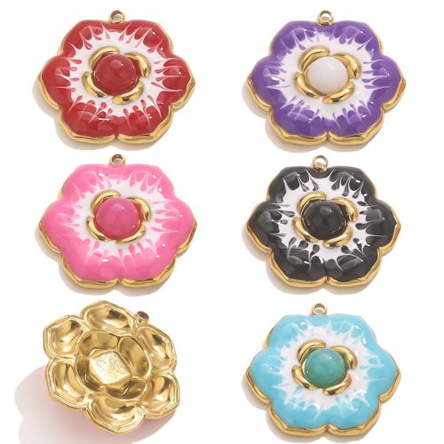 Edelstahl -Blumen-Anhänger, 304 Edelstahl, goldfarben plattiert, DIY & Emaille, keine, verkauft von PC