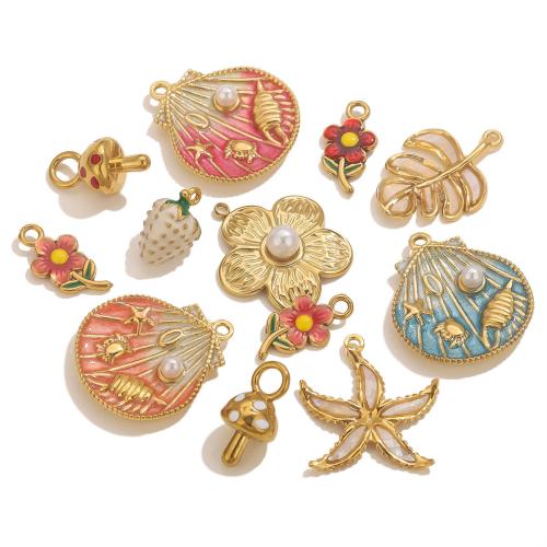 Stainless Steel Pendants, 304 Stainless Steel, with Plastic Pearl, gold color plated, DIY & different styles for choice & enamel, more colors for choice, 5PCs/Bag, Sold By Bag