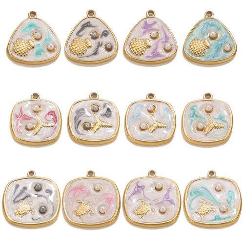 Stainless Steel Pendants, 304 Stainless Steel, with Plastic Pearl, gold color plated, DIY & different styles for choice & enamel, more colors for choice, Sold By PC