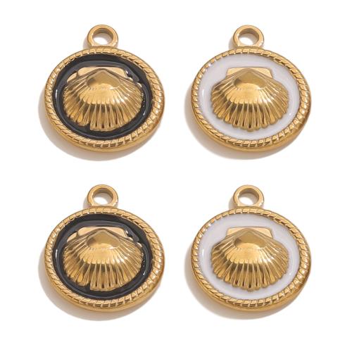 Stainless Steel Pendants, 304 Stainless Steel, Round, gold color plated, DIY & enamel, more colors for choice, Sold By PC