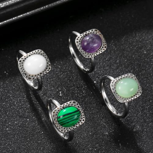 304 Stainless Steel Finger Ring, with Natural Stone, plated, fashion jewelry & Unisex & different size for choice, more colors for choice, Sold By PC