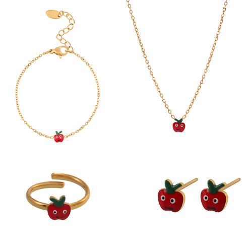 Enamel Stainless Steel Jewelry Set, 304 Stainless Steel, plated, Girl & different styles for choice, golden, Sold By PC