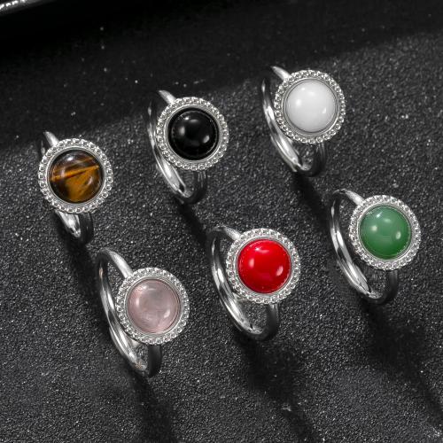 304 Stainless Steel Finger Ring, with Natural Stone, plated, fashion jewelry & Unisex & different size for choice, more colors for choice, Sold By PC