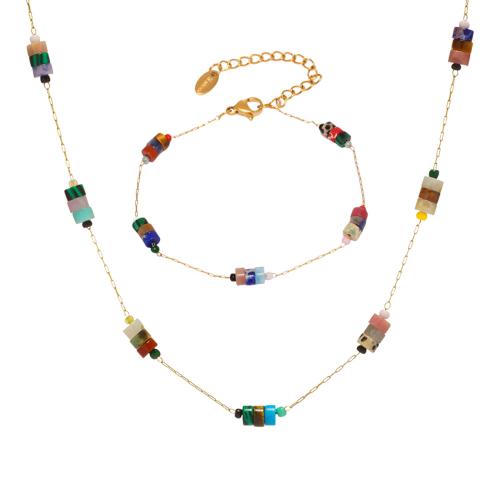 304 Stainless Steel Jewelry Set, with Natural Stone, 18K gold plated, fashion jewelry & different styles for choice & for woman, Sold By PC