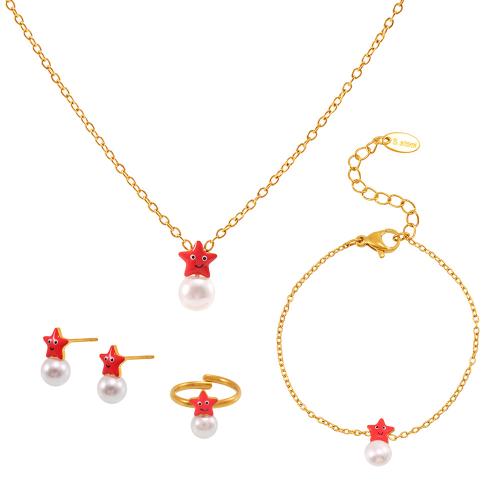 Enamel Stainless Steel Jewelry Set, 304 Stainless Steel, with Shell Pearl, plated, Girl & different styles for choice, golden, Sold By PC