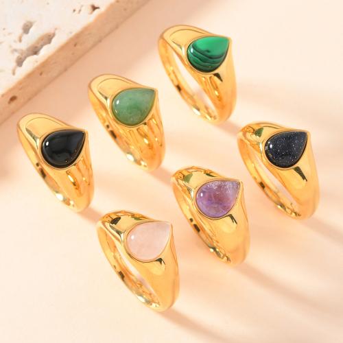 304 Stainless Steel Finger Ring, with Natural Stone, gold color plated, fashion jewelry & different materials for choice & for woman, more colors for choice, Sold By PC