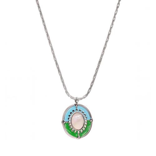 Stainless Steel Jewelry Necklace, 304 Stainless Steel, with Shell, plated, fashion jewelry & for woman & enamel, original color, Sold By PC