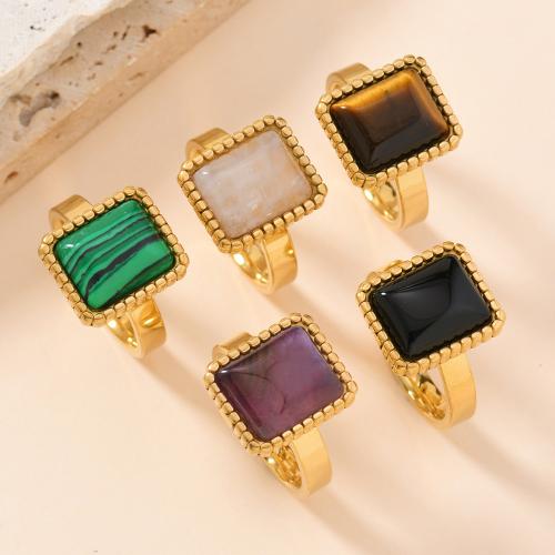 304 Stainless Steel Finger Ring, with Natural Stone, gold color plated, different materials for choice & Unisex & different size for choice, Sold By PC