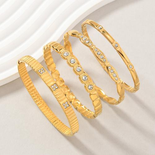 Acier inoxydable 304 bracelet ordinaire, Placage, styles différents pour le choix & pour femme & avec strass, doré, Vendu par PC