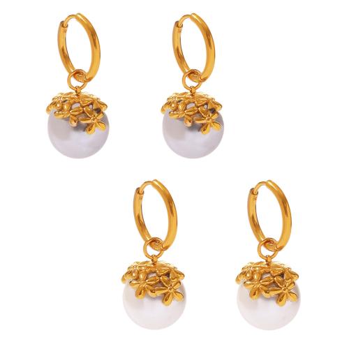 304 Stainless Steel Drop Earring, with Shell Pearl, 18K gold plated, fashion jewelry & for woman, more colors for choice, Sold By Pair
