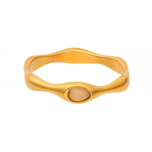 304 Stainless Steel Finger Ring, with Rose Quartz, 18K gold plated, fashion jewelry & different size for choice & for woman, Sold By PC
