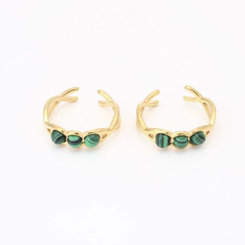 Stainless Steel Finger Ring, 304 Stainless Steel, with Malachite, fashion jewelry & for woman, golden, Inner diameter: 19mm, Sold By PC