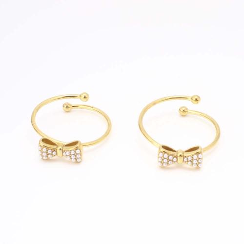 Stainless Steel Finger Ring, 304 Stainless Steel, with Plastic Pearl, fashion jewelry & for woman, golden, Inner diameter: 18mm, Sold By PC