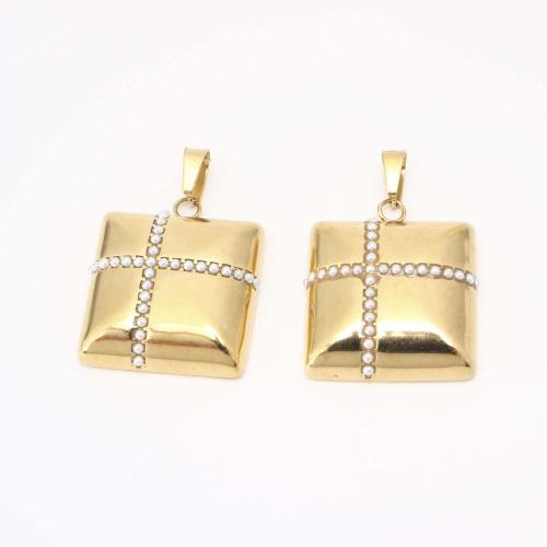 304 Stainless Steel Pendant, with Plastic Pearl, DIY, golden, Sold By PC