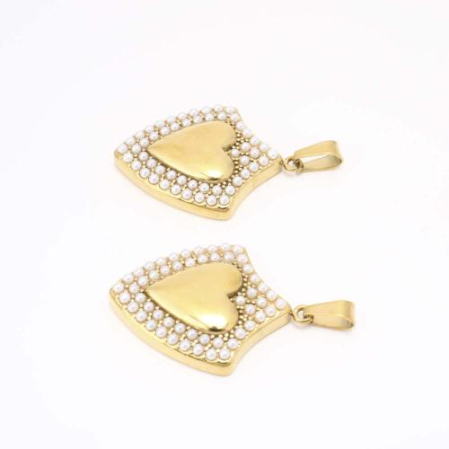 304 Stainless Steel Pendant, with Plastic Pearl, DIY, golden, Sold By PC