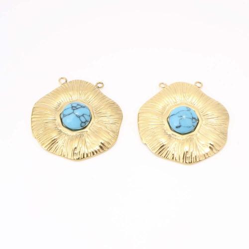 304 Stainless Steel Pendant, with turquoise, DIY & double-hole, golden, Sold By PC