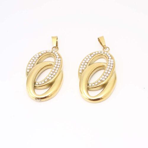 304 Stainless Steel Pendant, with Plastic Pearl, DIY, golden, Sold By PC