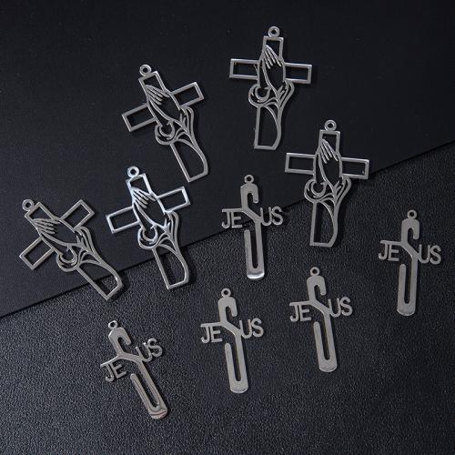 Stainless Steel Cross Pendants, 304 Stainless Steel, silver color plated, DIY & different styles for choice, more colors for choice, 10PCs/Bag, Sold By Bag