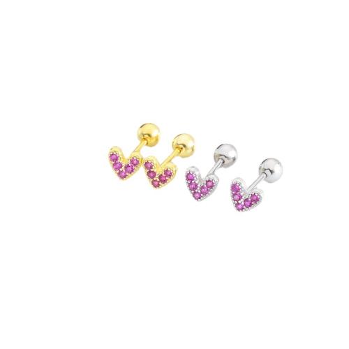 925 Sterling Silver Stud Earring, Heart, plated, for woman & with rhinestone, more colors for choice, 5x4.90mm, Sold By Pair