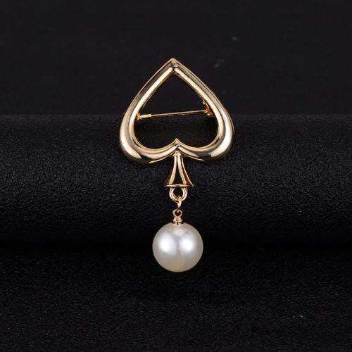 aleación de zinc broche, con Perlas plásticas, Corazón, chapado en color dorado, para mujer & hueco, 26x50mm, Vendido por UD