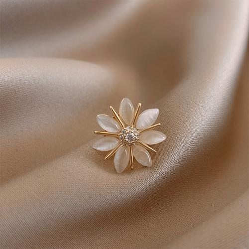 Tibetan Style Brooch, with Resin, Flower, gold color plated, for woman & with rhinestone, 20mm, Sold By PC