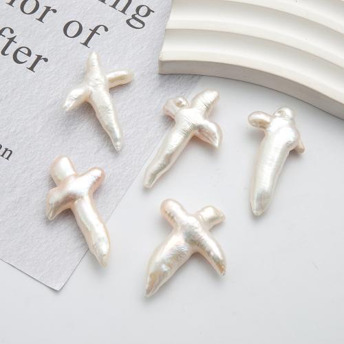 Freshwater Pearl Beads, Cross, no hole, white, 38x32mm, Sold By PC